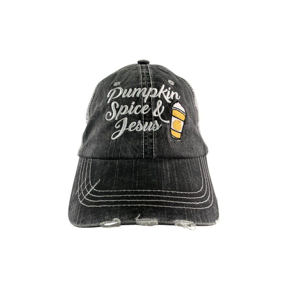 Pumpkin Spice & Jesus Hat Cap Strap Back Black Trucker Mesh Katydid Mens 65